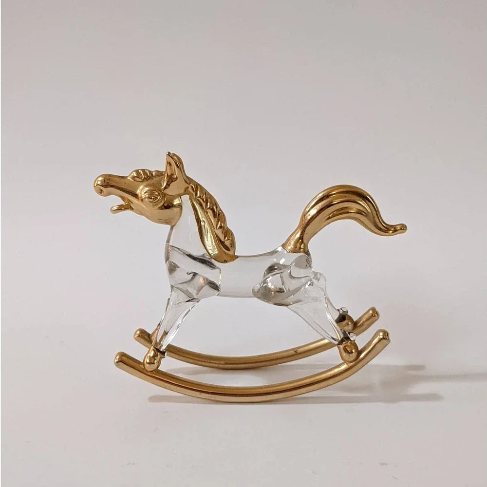 Vintage Crystal‎ & Gold Rocking Horse Small Figurine